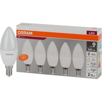 Лампа светодиодная LED OSRAM VALUE LVCLB60 7SW/830 7Вт E14 230В 2х5 RU (уп.5шт)