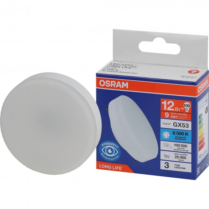 Лампа светодиодная OSRAM LONG LIFE LED 12Вт GX53 6500К 960Лм спот 220В (замена 100Вт) 4099854185939